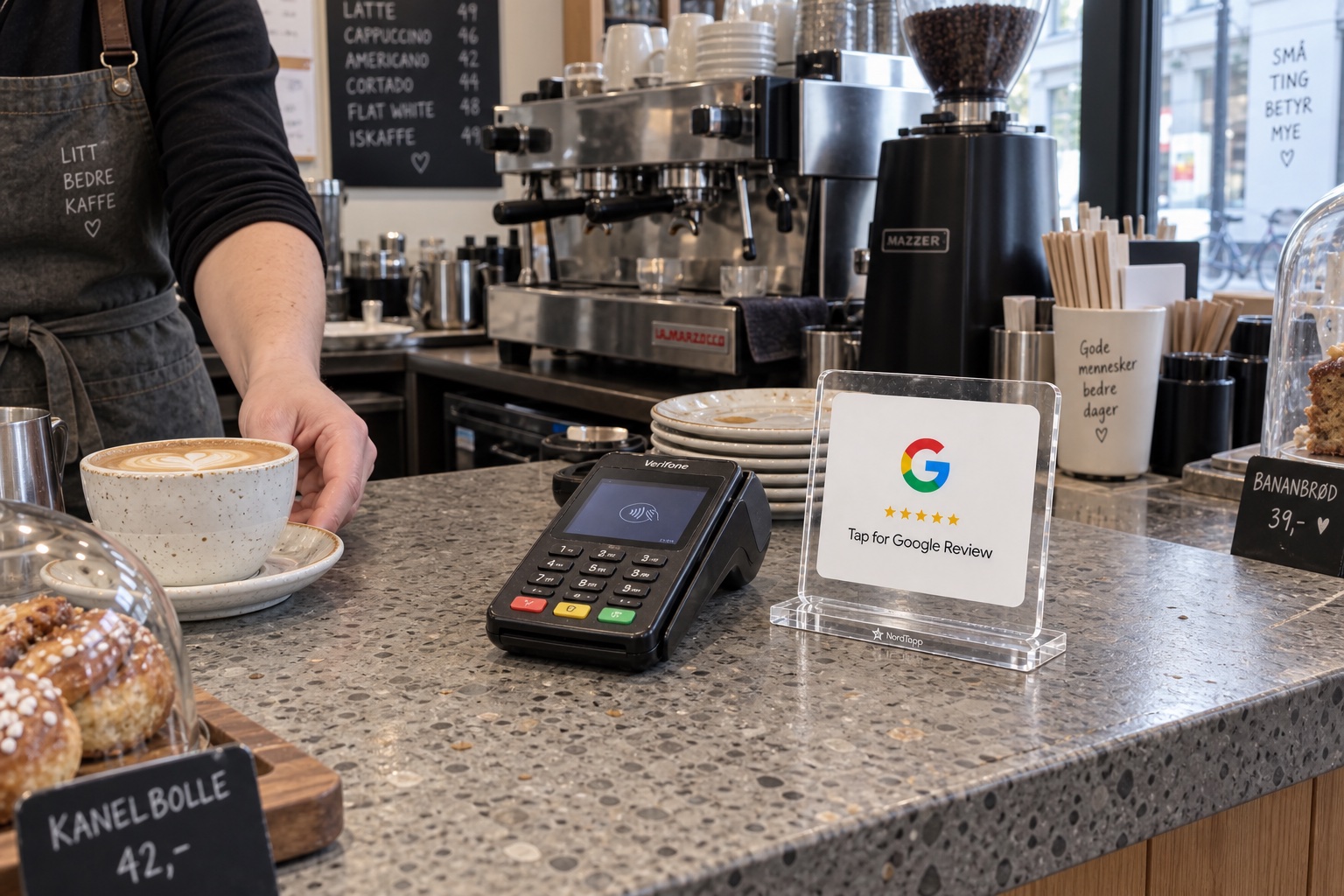 NordTapp akrylstativ i kafé