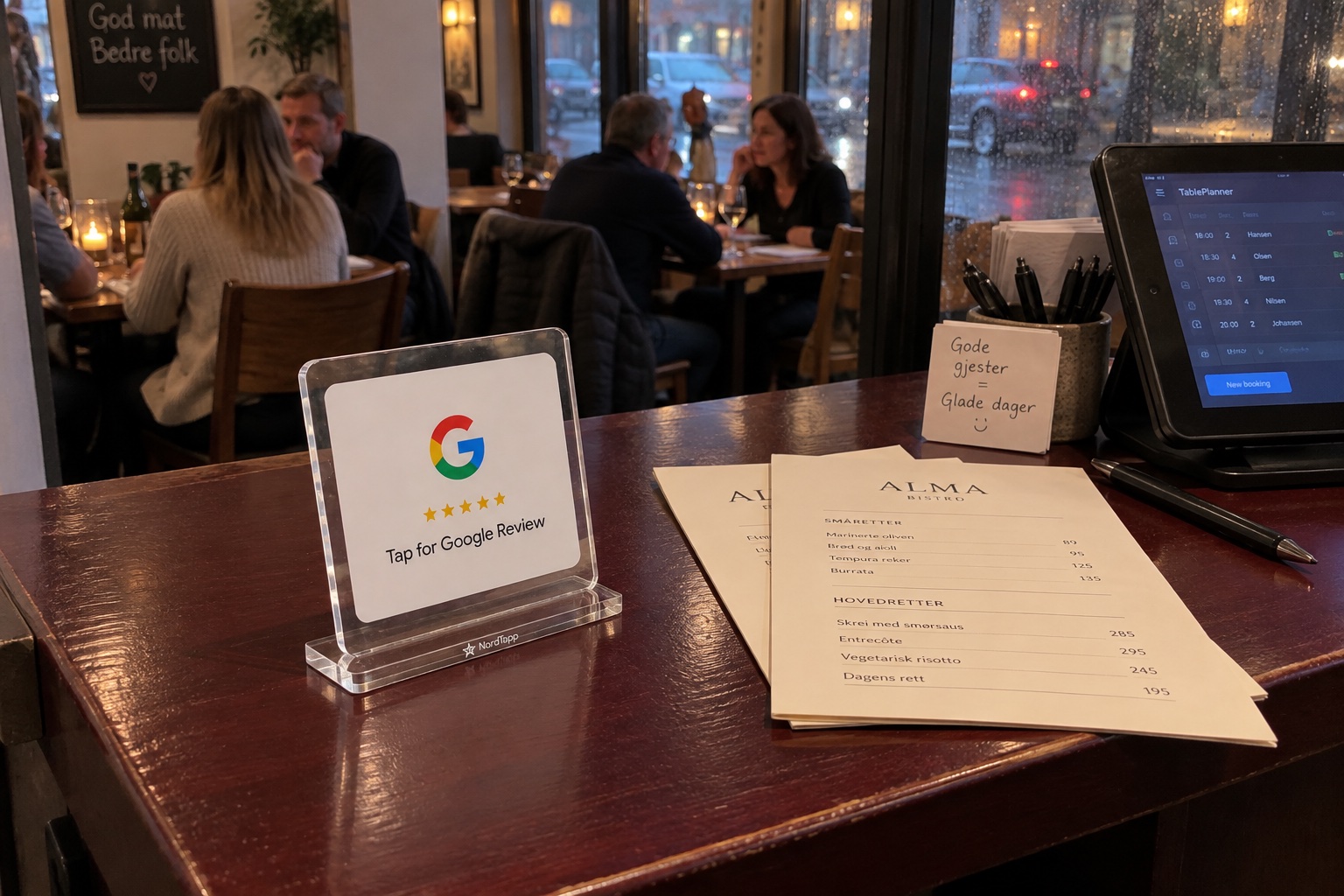 NordTapp akrylstativ i restaurant